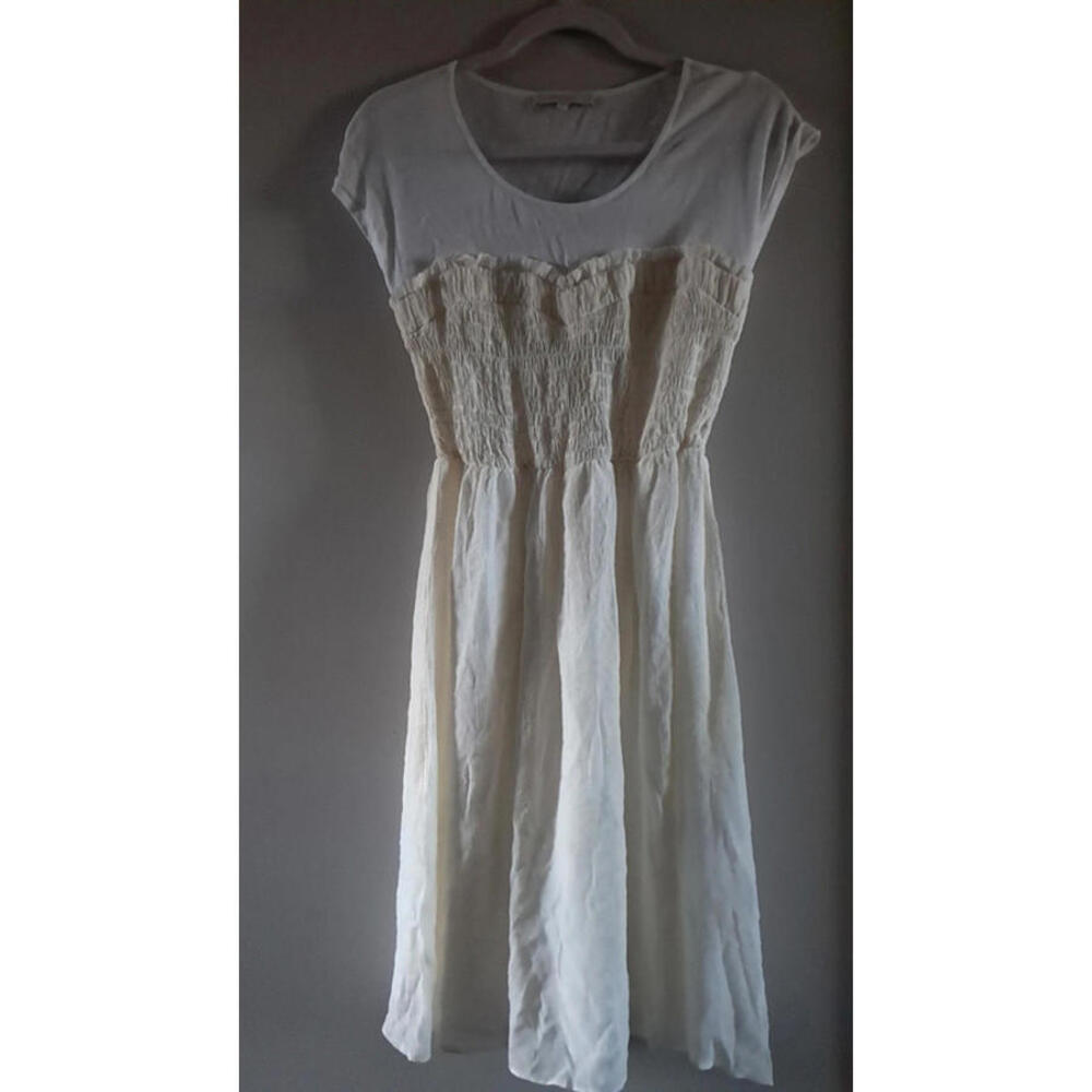 Sandro white and cream linen short sleeve dress Medium
